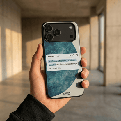 Hebrews 11:1 Protective iPhone Case - Impact Resistant Hard Shell with Scripture Design - For iPhone 15, 16, 17 Pro Max