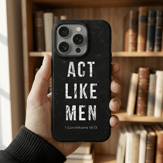 Impact Resistant iPhone Case for Men - Act Like Men (1 Cor 16:13) Design - Tough Cover for iPhone