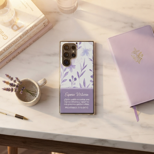 Funda "Esposa Virtuosa" Proverbios 31:10 - Diseño Floral Minimalista