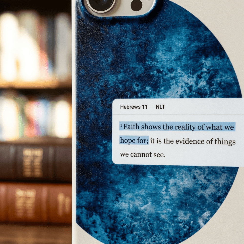 Hebrews 11:1 Protective iPhone Case - Impact Resistant Hard Shell with Scripture Design - For iPhone 15, 16, 17 Pro Max