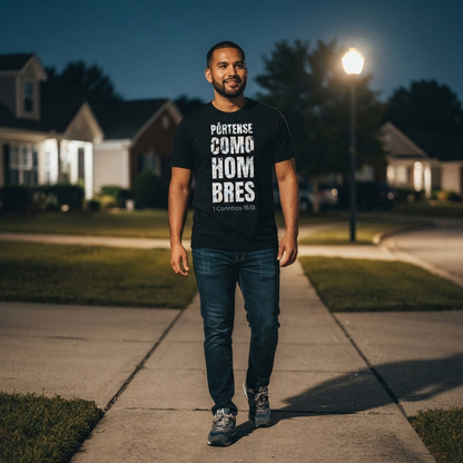 Camiseta Cristiana "Pórtense Como Hombres" - Playera 1 Corintios 16:13