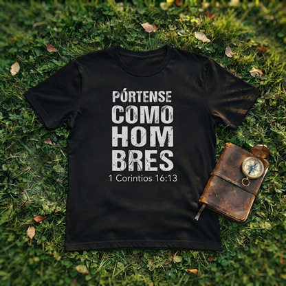 Camiseta Cristiana "Pórtense Como Hombres" - Playera 1 Corintios 16:13